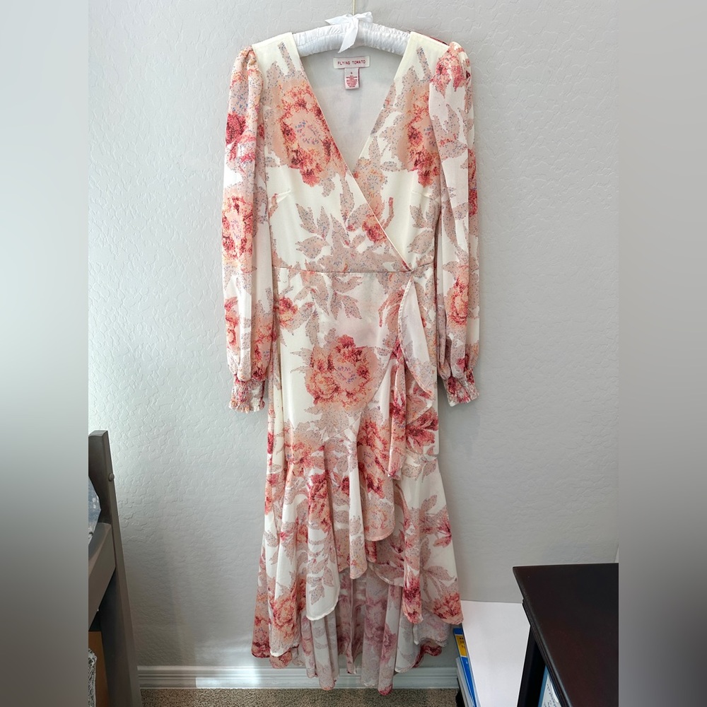 Flying Tomato Floral Ruffle Hi-Low Long Sleeve Maxi Dress - Picture 2 of 7